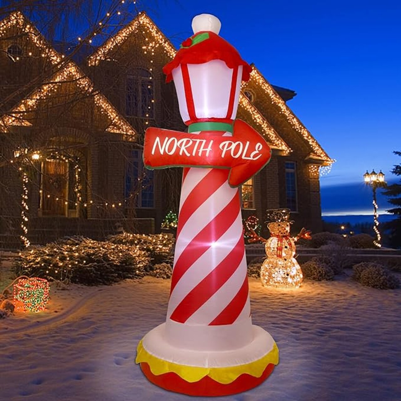 Inflatable Xmas Lighthouse, Lighted Blow Up North Pole Sign with Built in LED Lights, Light Up Holiday Winter Lawn Yard Garden Decor